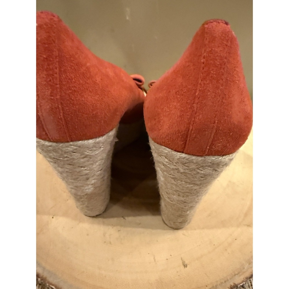 Michael Kors Bow Wedges Orange Slip On Espadrille Heels Size 8.5M Peep Toe Shoes - Picture 8 of 10